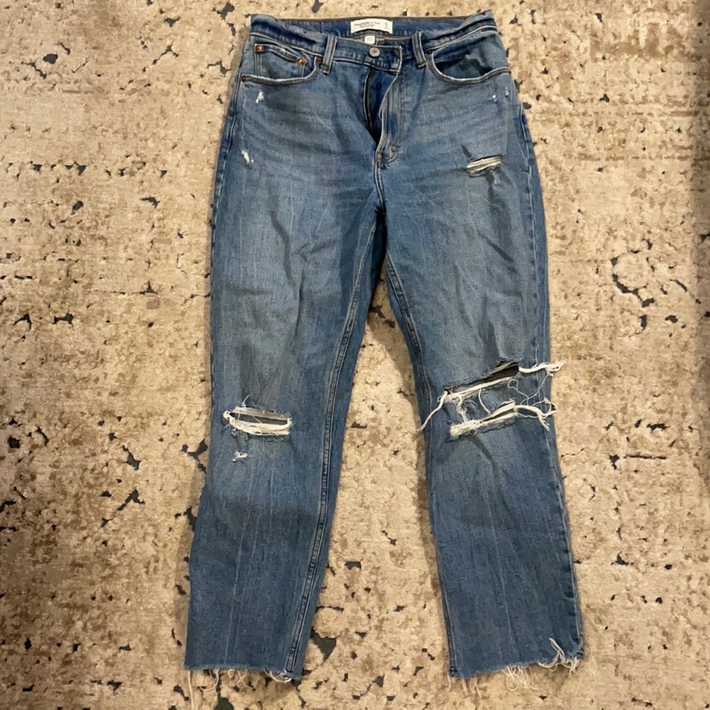 Cropped A&F distressed jeans